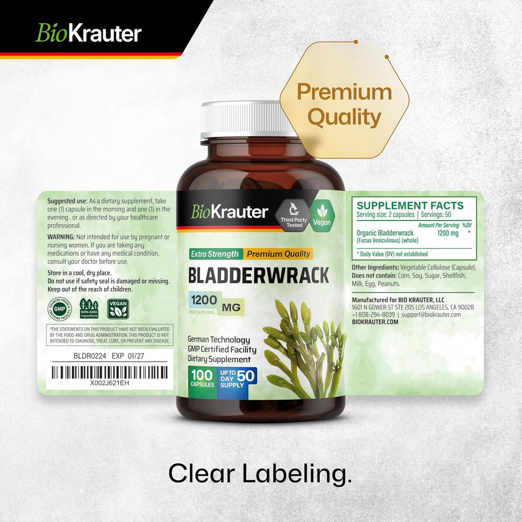 Bladderwrack Capsules 1200 mg, 100 Veggie Capsules T51095