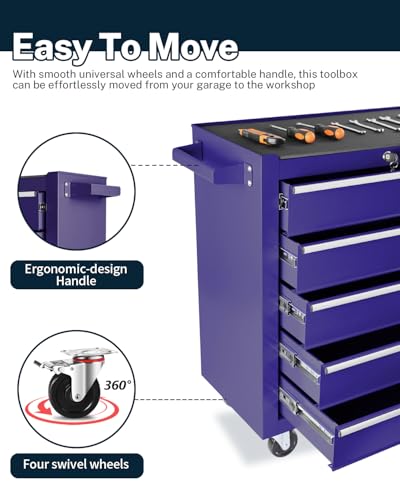 5-Drawer Rolling Tool Chest with Brake Casters, Black E95317