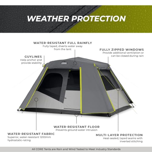 CORE Instant Cabin Tents 6 Person Family Pop Up Camping Tent R26561