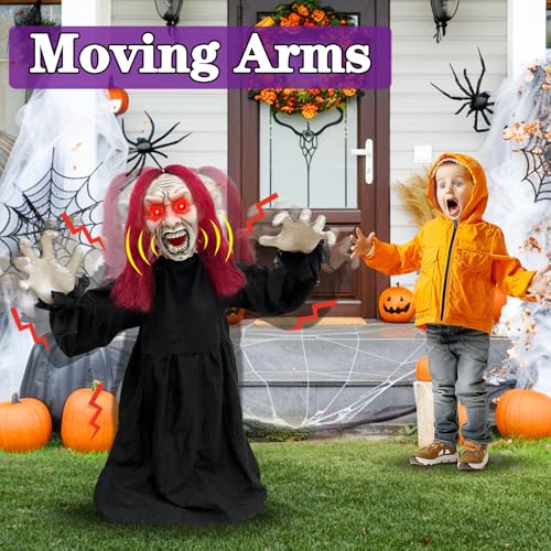 Halloween Animatronics Zombie Groundbreaker with Sound Activated & Glowing Eye, 2.6 Ft Outdoor Decor K4206