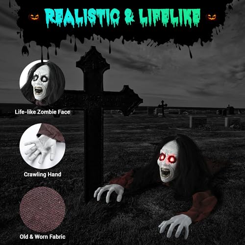 AW Halloween Prop Zombie Groundbreaker with Sound & LED Eyes Z407