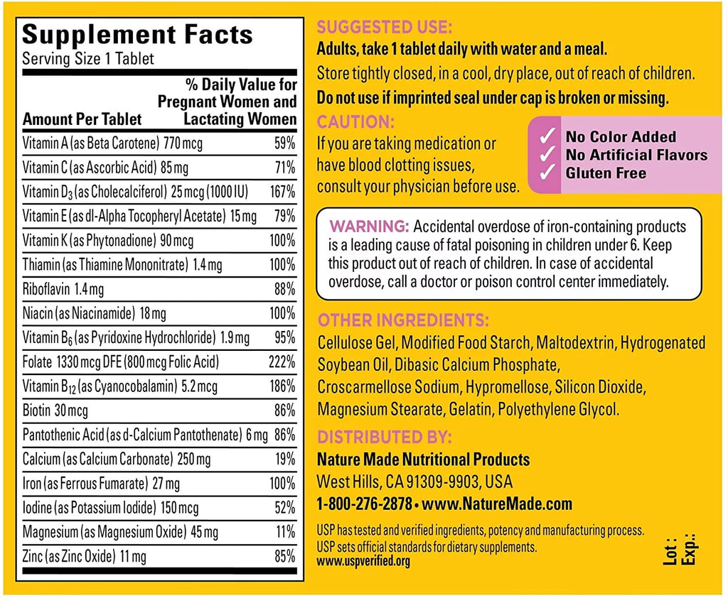 Nature Made Prenatal Multi Dietary Supplement, 90 Tablets, Pack of 2 I374