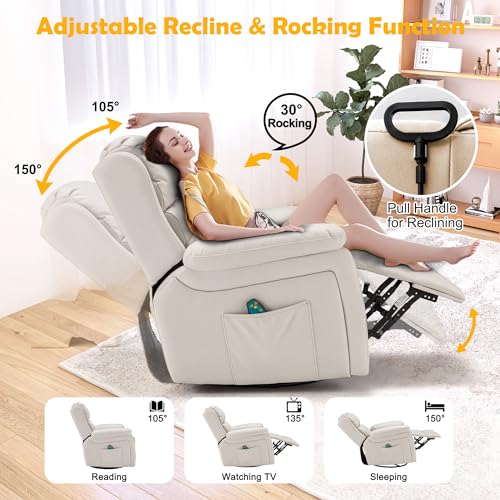 GYUTEI Massage Recliner Chair with Heat, Swivel Rocking, Microfiber, Beige P101