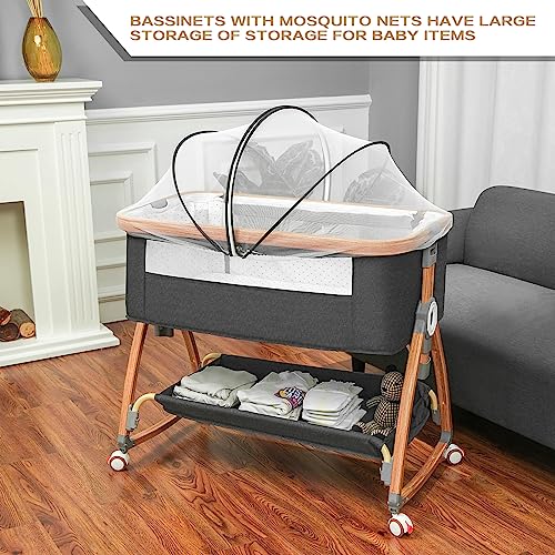 Bedside Bassinet for Baby with Wheels and Storage Basket O931