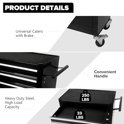 5-Drawer Rolling Tool Cart with Wheels, Black V51953