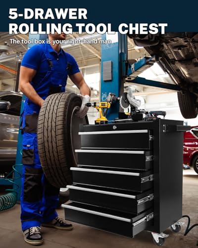 5-Drawer Rolling Tool Chest with Brake Casters, Black E95317