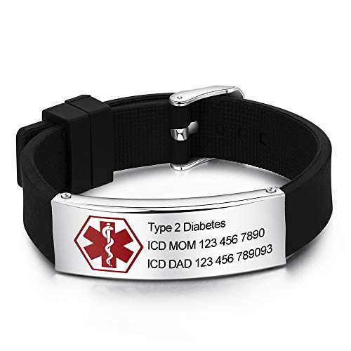 Personalized Bracelet Silicone Medical Bracelet Sport Emergency ID Bracelet for Men Women Kids Free Engraving Waterproof ID Alert Bracelets