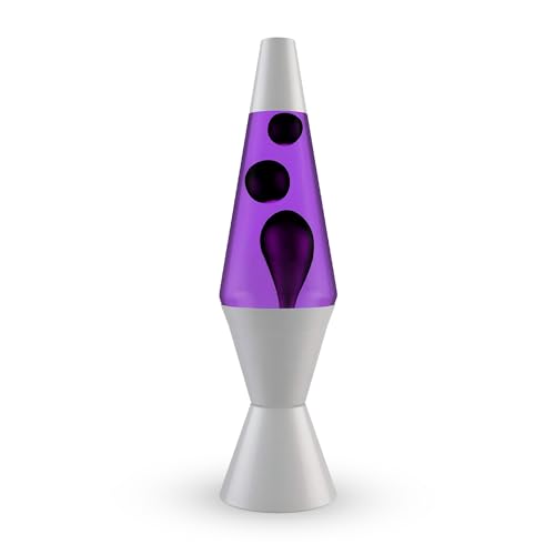 Motion Lamp Classic Liquid Motion Lava Night Light Solid Silver Base Lamp Wax Liquid Soft Relax Glow 14.5" (Black and Purple)