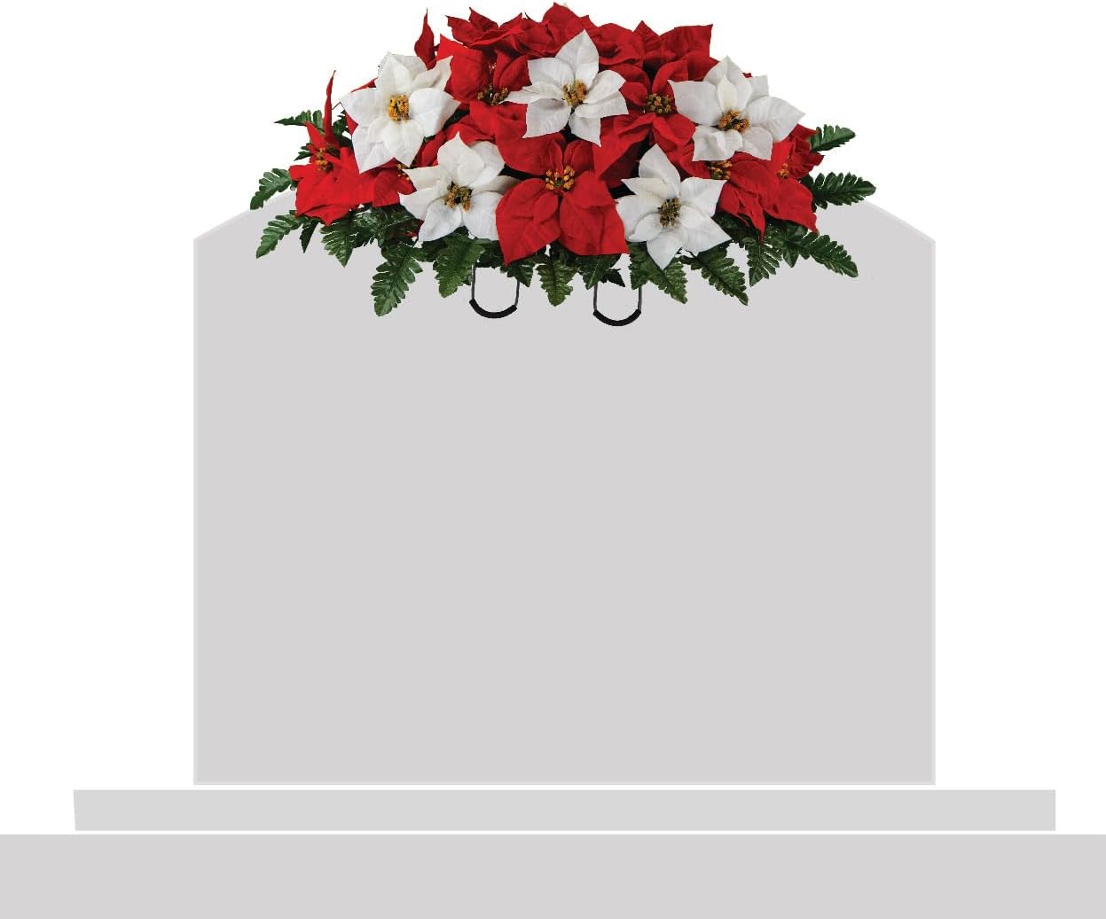 Sympathy Silks Artificial Cemetery Flowers - Red and White Poinsettias Saddle for Headstone C9631