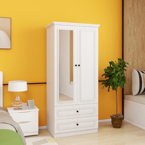 Wood Armoire Wardrobe with 4 Doors and Mirror X45391