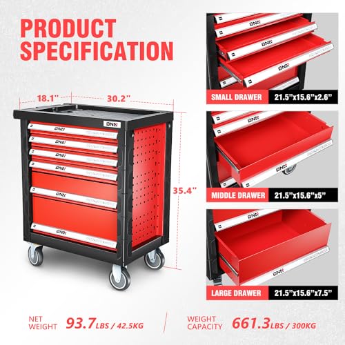 DNA MOTORING 7-Drawer Rolling Tool Cabinet Chest with Keyed Locking System, Green M137