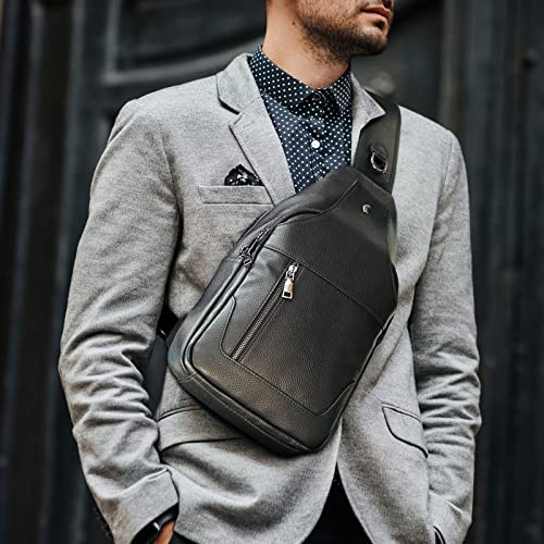 Polare Cowhide Leather Waterproof Sling Crossbody Bag for Men J51434