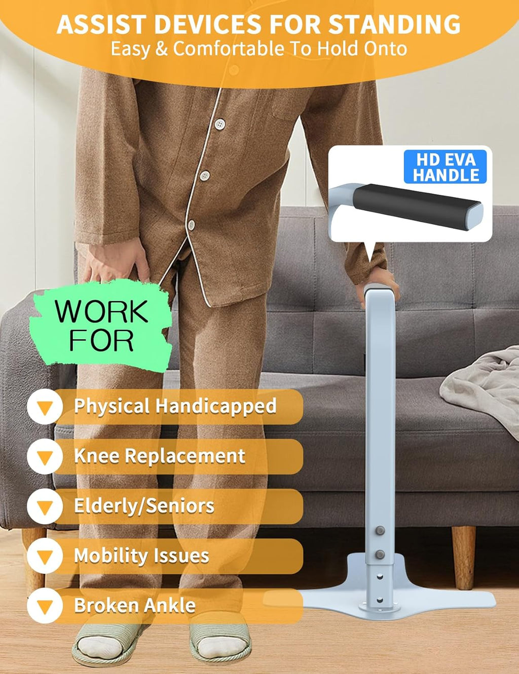 Couch Stand Assist for Elderly, 4 Heights Adjustable, Light Grey, 300LBs Capacity X283