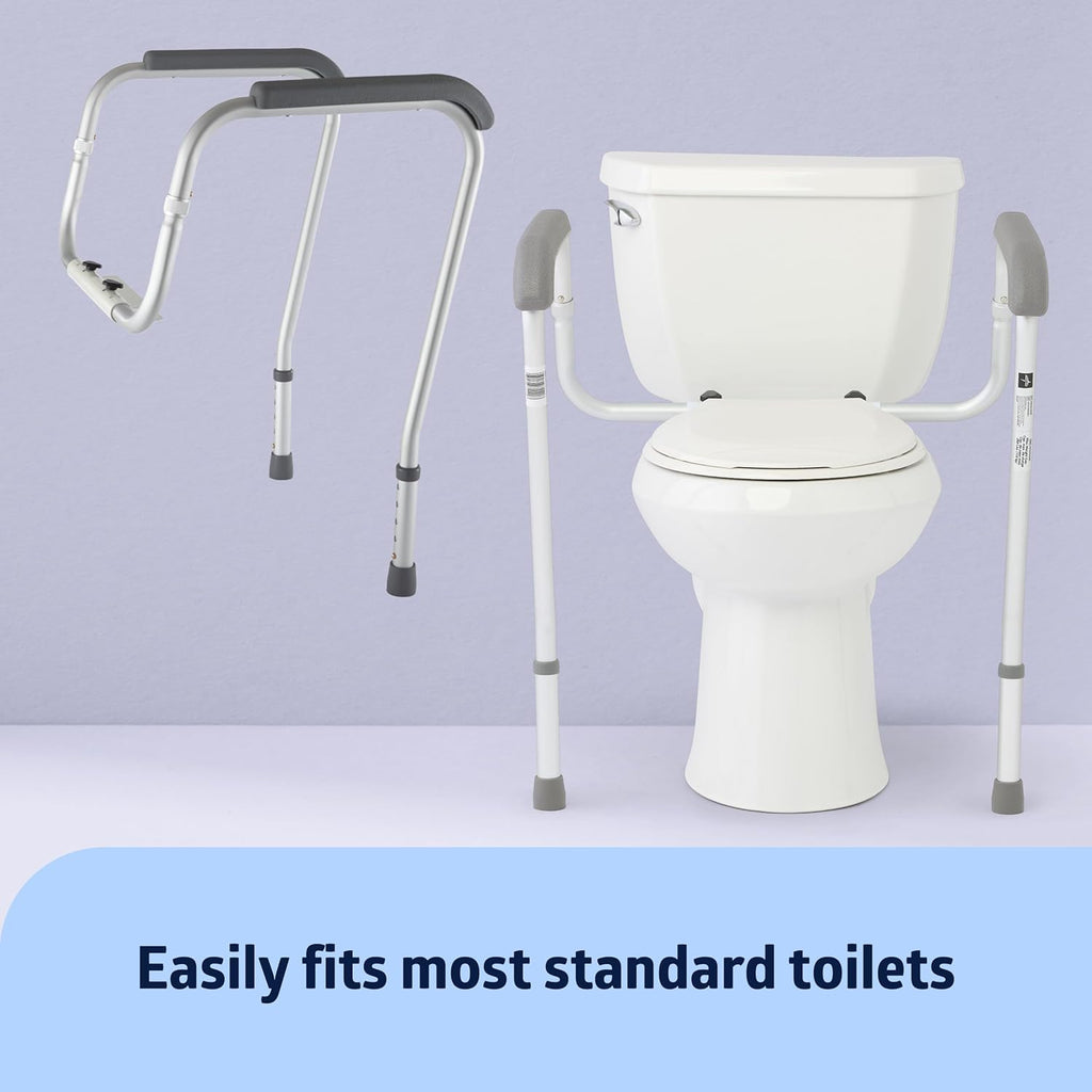 Medline Toilet Safety Rail for Seniors, Height Adjustable Bathroom Assist Frame with Armrests P937