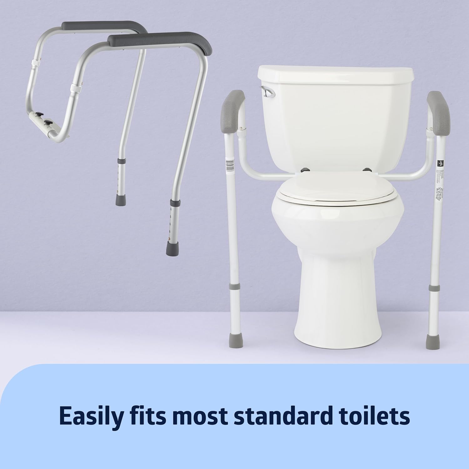 Medline Toilet Safety Rail for Seniors, Height Adjustable Bathroom Assist Frame with Armrests P937