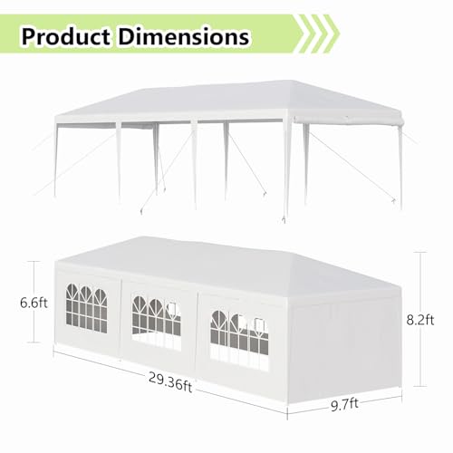 10x30 Party Tent with 8 Removable Sidewalls, Waterproof White Canopy K1981