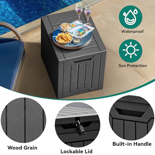 YITAHOME Outdoor Storage Box with Cushion, 120 Gallon, Lockable, Light Brown O374