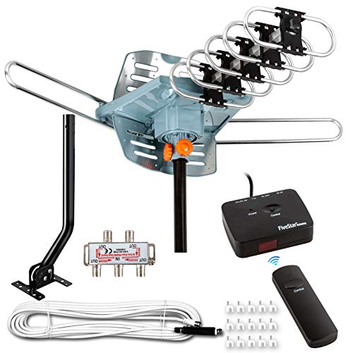 Five Star HDTV Antenna Amplified Digital Outdoor Antenna 150 Miles Range, 360 Degree Rotation Wireless Remote, with 40FT RG6 Coax Cable Installation Kit Supports 5 TVs