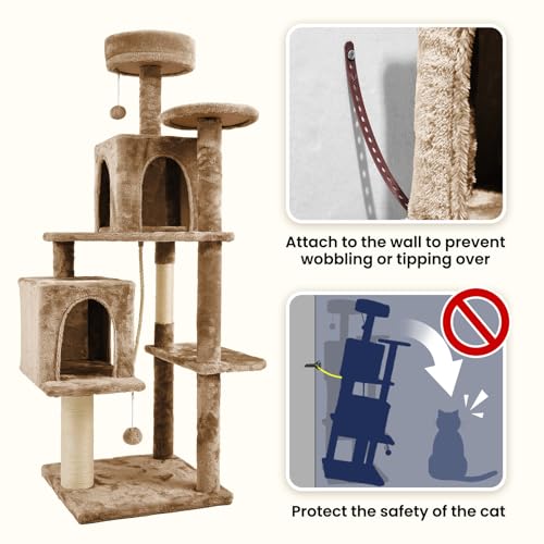 58 Inch Cat Tree Cat Tower for Indoor Cats with Scratching Post, Brown E818555