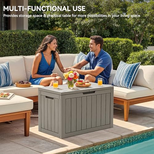 YITAHOME Outdoor Storage Box with Cushion, 120 Gallon, Lockable, Light Brown O374