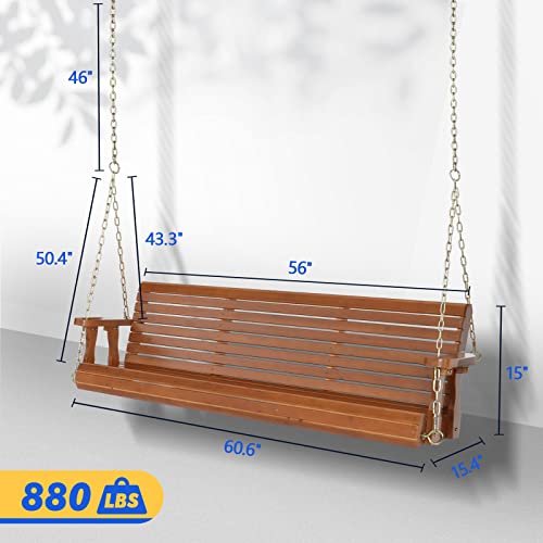 VINGLI Patio Wooden Porch Swing Chair with Hanging Chains, 5 FT, White W381253