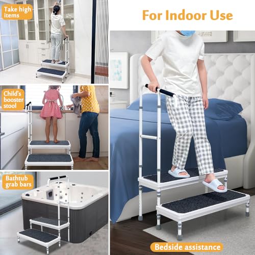 Bedside Step Stool with Handle for High Beds, Elderly Adults, 400lb Capacity R38892