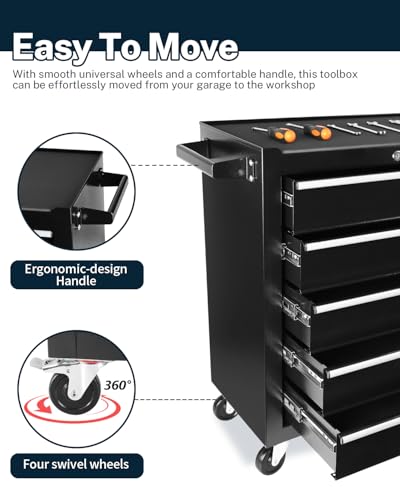 5-Drawer Rolling Tool Chest with Brake Casters, Black E95317