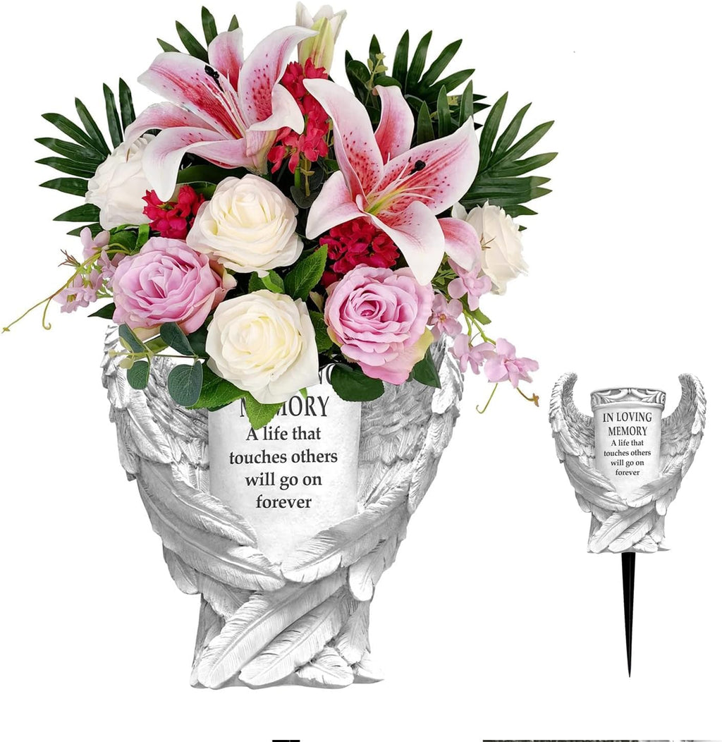 Grave Vase with Angel Wings for Cemetery Memorial Decorations G432645