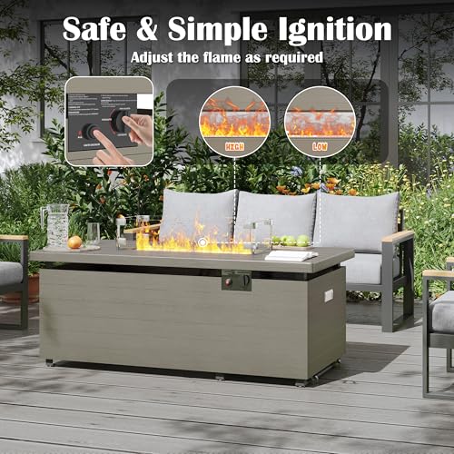 Sundale Outdoor 51 Inch Rectangle Propane Fire Pit Table with Glass Wind Guard, Gray T94945