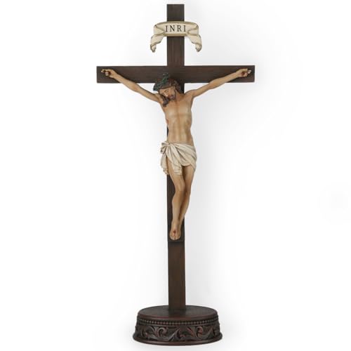 BC Catholic Crucifix Wall Cross in 24" H Jesus Christ indoor Home Decor Collectable Religious Gifts Renaissance Sculpture handmade By Buildclassic