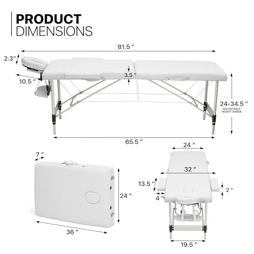 MoNiBloom Portable Massage Table 2 Fold 82" Height Adjustable SPA Bed with Carry Case, Black S8791