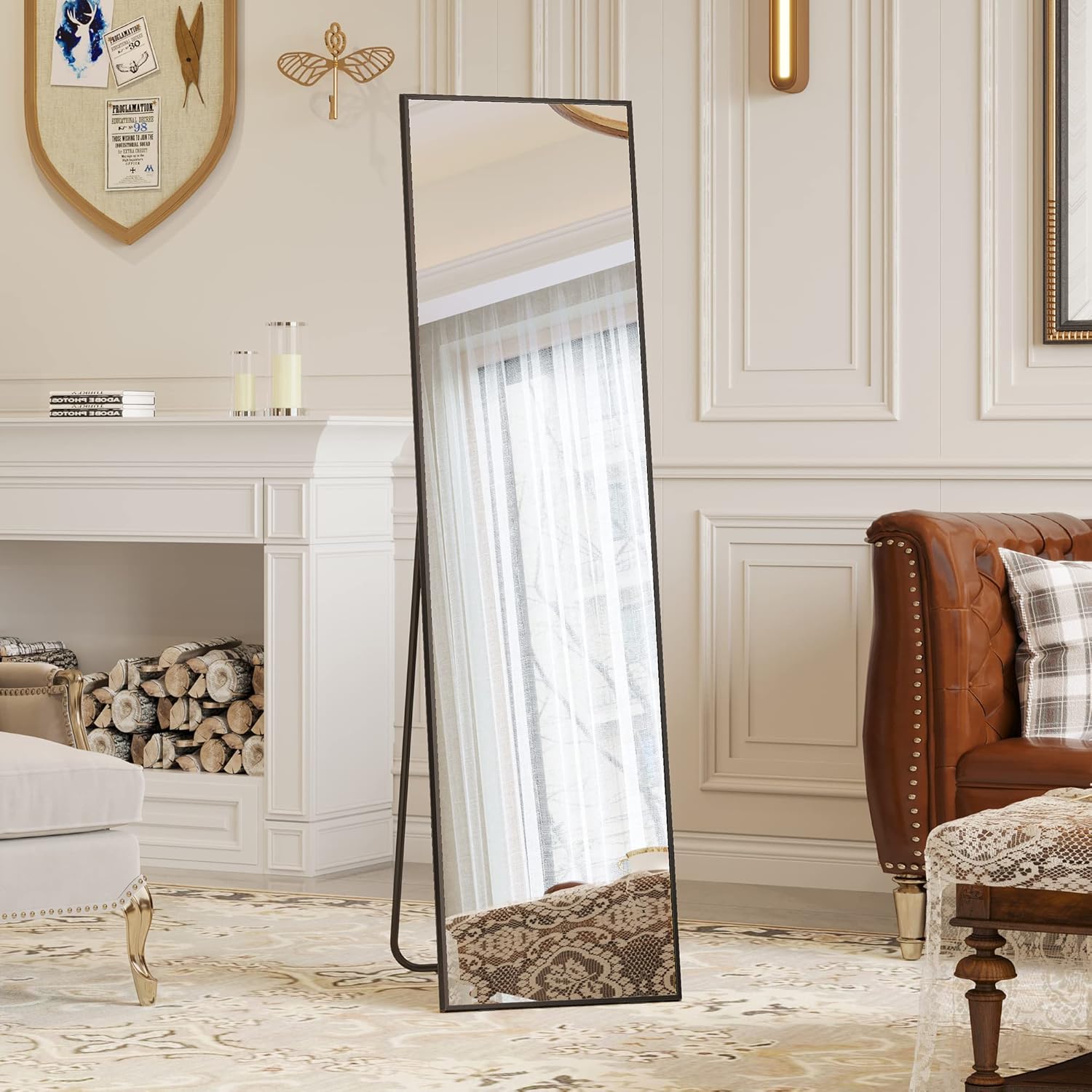 LVSOMT Full Length Mirror with Stand, 63"x16", Black W7641