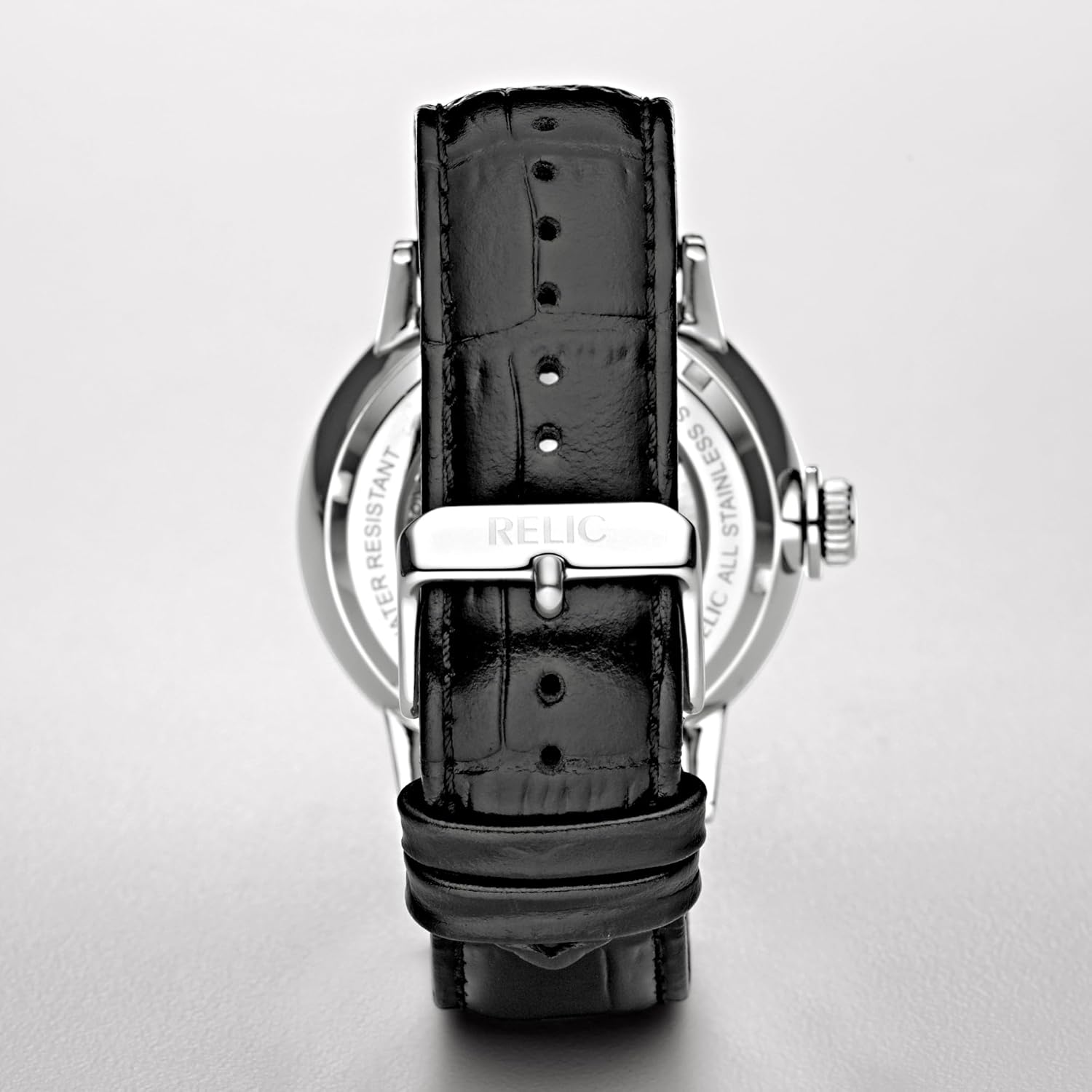 Relic by Fossil Men's Damon Automatic Watch with Silver Steel and Black Leather Band F965