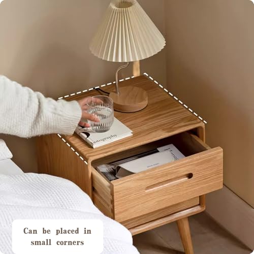 Solid Wood Night Stand with Two Drawers, Mid Century Modern Bedside Table S991