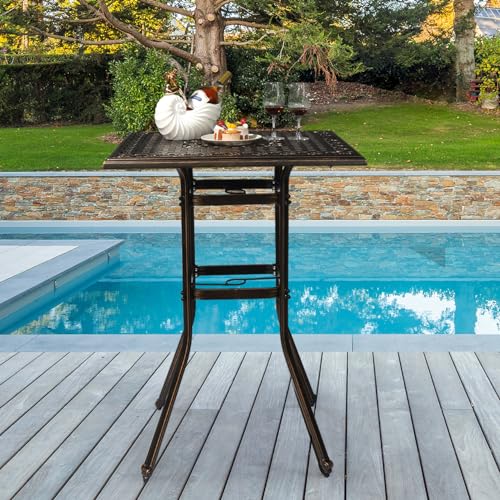 BIVVI 32” Cast Aluminum Outdoor Side Table,Round Patio Coffee Table Porch Table Outdoor Bistro Table End Side Table Cocktail Dining Table Bronze Outdoor Patio Furniture for Backyard,Pool,Porch,Black