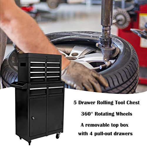 5-Drawer Rolling Tool Cart with Wheels, Black V51953