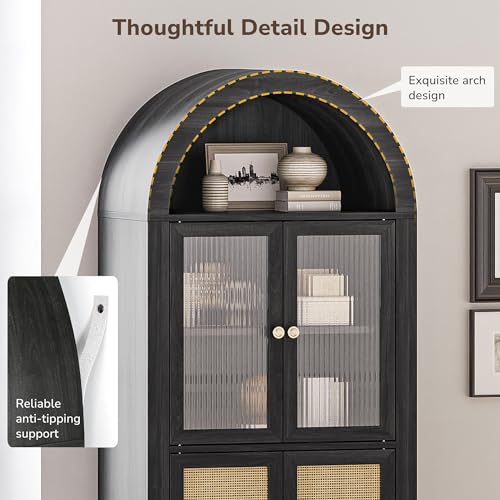 BELLEZE Arched Storage Cabinet with Doors, 65.5 Inches Bookcase, White Lotus W41548