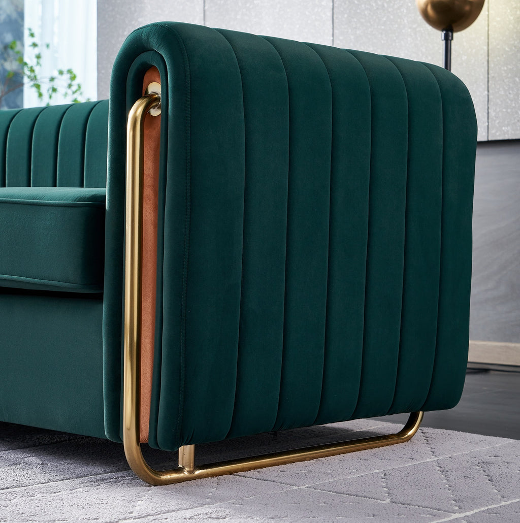 Tufted Velvet Sofa Couch for Living Room, 84 Inches, Green Y148
