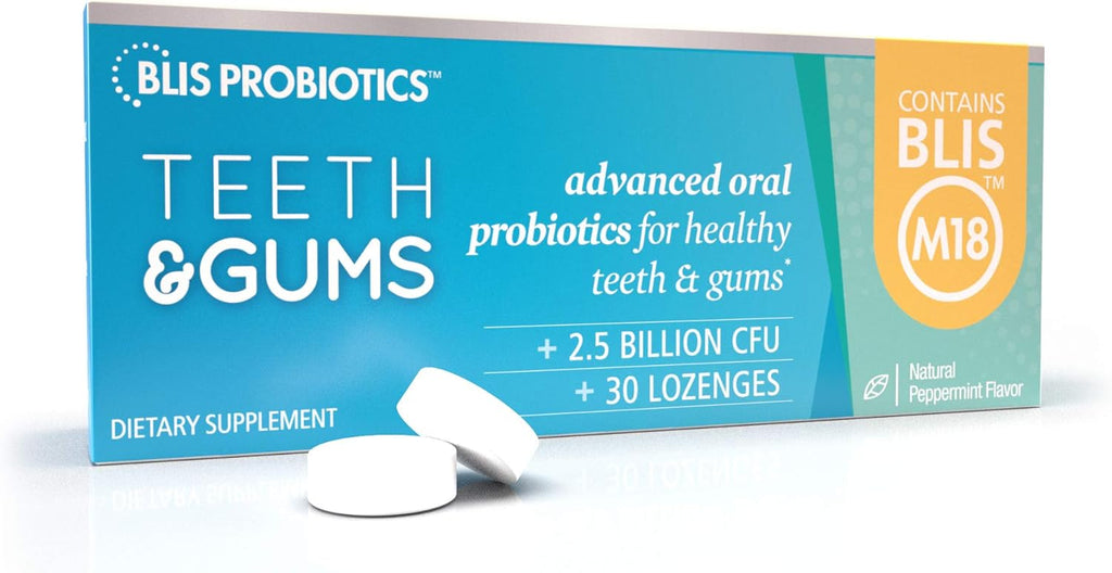 BLIS Teeth & Gums Oral Probiotics for Mouth M18 Formula Available, 2.5 Billion Cfu - Mouth Probiotic for Tooth and Gum Health, Adults and Kids - Sugar-Free Lozenges, 30 Day Supply