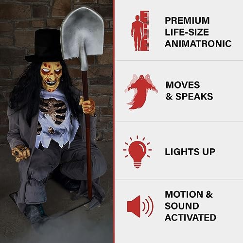 Haunted Hill Farm Soul Sucker Demon Reaper with Child by Tekky, Motion-Activated Halloween Animatronic Q202293