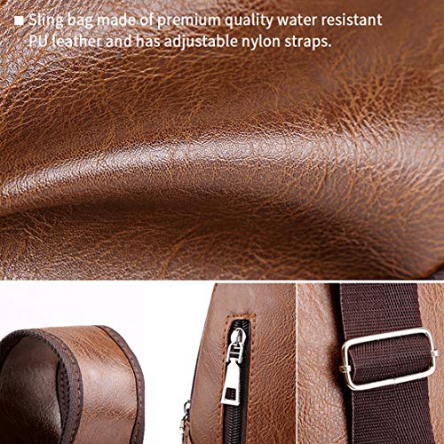 Seoky Rop Men Sling Bag Anti Theft Leather Crossbody with USB Charge Port J425