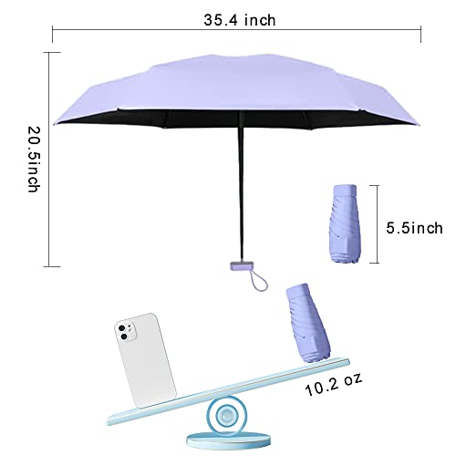 ESUFEIR Mini Travel Sun Umbrella with Case, Compact UV Protection, Lightweight Portable (Black) X9179