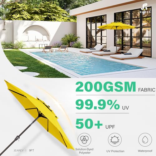 JEAREY 9 ft 2-Tiers Patio Umbrella with Push Button Tilt, Navy Blue A58987