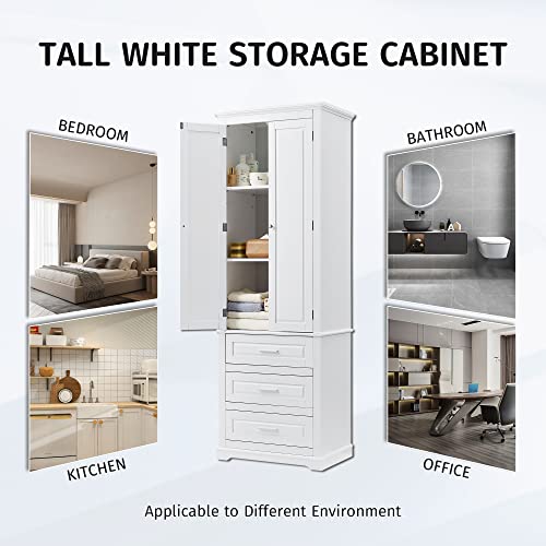 Tall Bathroom Storage Cabinet with 2 Doors and 3 Drawers, White S52783