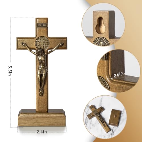 KUXBET Crucifix Cross Catholic 10.7 Inch Wooden Jesus Christ Wall Hanging or Tabletop G934