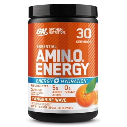 Optimum Nutrition Amino Energy Powder Plus Hydration, with BCAA, Electrolytes, and Caffeine, Tangerine Wave, 30 Servings (Packaging May Vary)