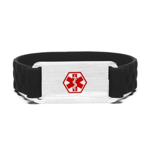 Personalized Medical Alert ID Bracelet for Women & Men Free Engraving Stainless Steel Medic Emergency Bracelets Silicone Medical Health Alert Wristbands 6-8inch