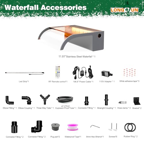LONGRUN Waterfall Pool Fountain, 23.6" Acrylic Spillway with LED Lights R68376