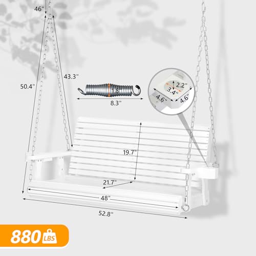 VINGLI Patio Wooden Porch Swing Chair with Hanging Chains, 5 FT, White W381253