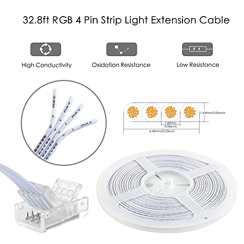 RGBZONE 4 Pin 10mm LED Strip Connector Kit with Extension Wire Z746880